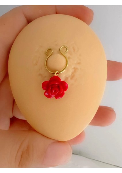 Arescollection Delik Gerektirmeyen ( Deliksiz) Sıkıştırma Güllü Fake Göğüs Ucu Nipple Piercing(2 Adet)