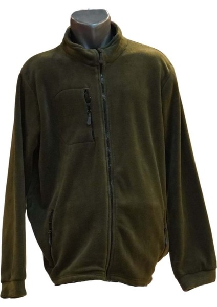 Üç Cep Fermuarlı Polar Ceket - Haki - Xxxl