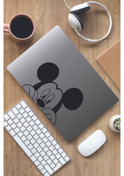 Mickey Mouse Araba Oto Laptop Cam Arma Duvar Etiket Çıkartma Siyah 20X15 cm