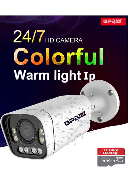 OPAX-7715 5mp Ip Tft Cardlı H.265+ 8 Warm Lıght Full Color 3.6 mm Metal Bullet Camera