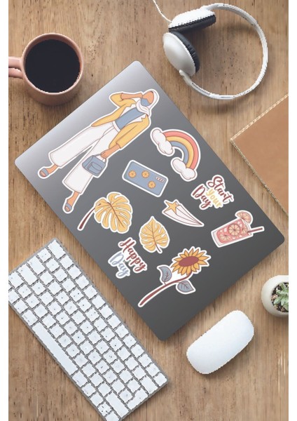 Kapalı Kız Sticker Dekoratif Laptop Sticker Notebook Tablet Telefon Ajanda Defter Tatil Eşya Seti-5