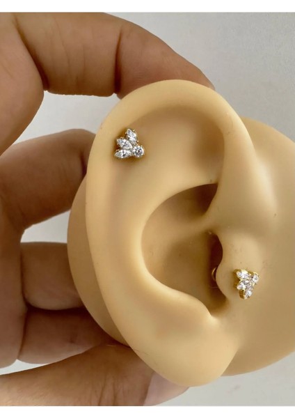Arescollection 1 Adet G23 Titanium ( Titanyum ) Zirkon Taşlı Tragus Helix Conch Lobe Uyumlu Piercing