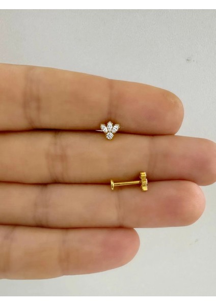 Arescollection 1 Adet G23 Titanium ( Titanyum ) Zirkon Taşlı Tragus Helix Conch Lobe Uyumlu Piercing