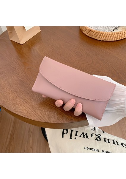 Cüzdan Kart Tutucu Yüksek Kaliteli Pürüzsüz Pu Deri Malzeme Basit ve Popüler Düz Renk Stili, Pembe (Yurt Dışından)