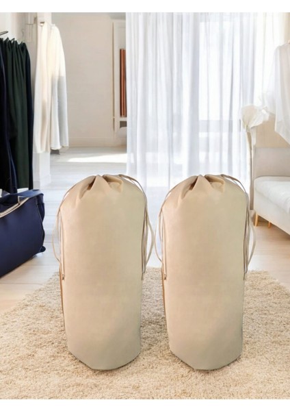 Bej Büzgülü Hurç 2'li Set Xxlarge 104X62CM - Taşınma Çantası - Yorgan Yastık Çamaşır Saklama Torbası