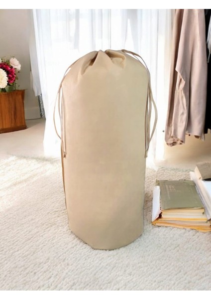Bej Büzgülü Hurç 2'li Set Xxlarge 104X62CM - Taşınma Çantası - Yorgan Yastık Çamaşır Saklama Torbası