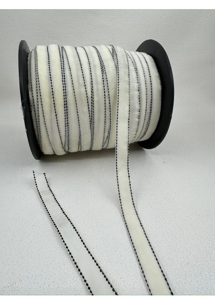 1.5 cm Puntalı Kadife-5 Metre-(Ekru/siyah)