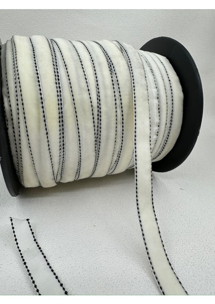 1.5 cm Puntalı Kadife-5 Metre-(Ekru/siyah)