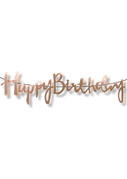 Parti Aşkı Rose Gold Happy Birthday Kaligrafi Yazı Banner Seti & Parlak Rose Iyiki Doğdun Yazı Süsü