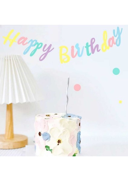 Makaron Happy Birthday Kaligrafi Yazı Banner Seti Rengarenk Iyiki Doğdun Yazısı Gökkuşağı Konsepti