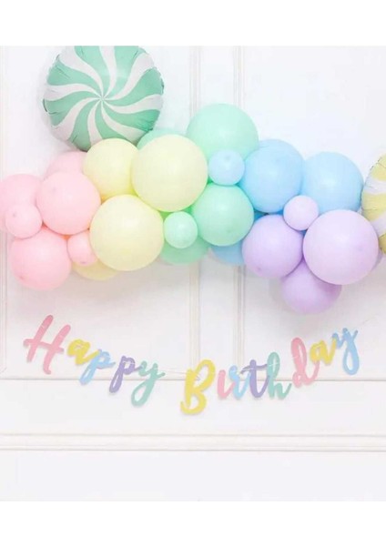 Makaron Happy Birthday Kaligrafi Yazı Banner Seti Rengarenk Iyiki Doğdun Yazısı Gökkuşağı Konsepti