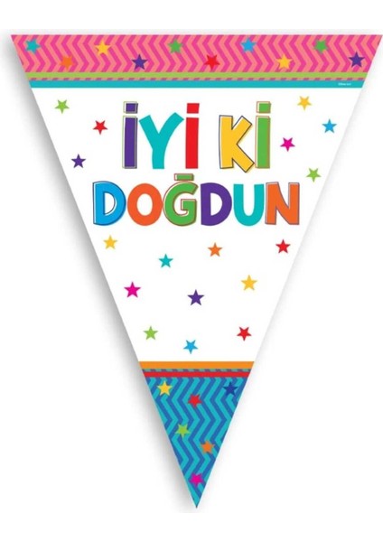 Parti Aşkı Funstar Iyiki Doğdun Flama Üçgen 10 Bayrak & 2,90 mt Doğum Günü Konsepti