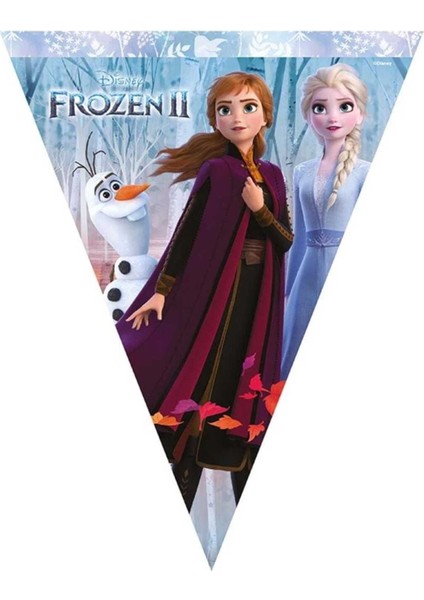 Frozen Elsa Anna Temalı Flama Üçgen 10 Bayrak & 2,90 mt Karlar Ülkesi Kız Çocuk Doğum Günü Konsepti