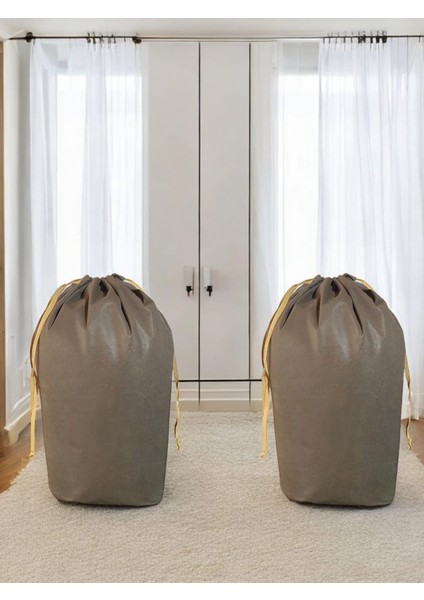 Kahverengi Büzgülü Hurç 2'li Set L 72X62CM - Taşınma Çantası - Yorgan Yastık Çamaşır Saklama Torbası