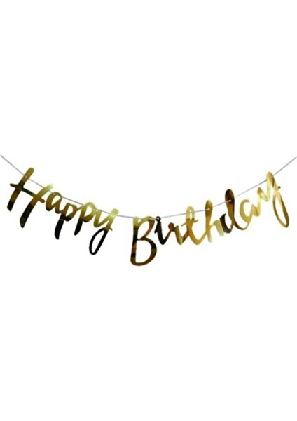 Parti Aşkı Gold Renk Happy Birthday Kaligrafi Yazı Banner Seti Iyiki Doğdun Yazısı & Doğum Günü Parti Süsü