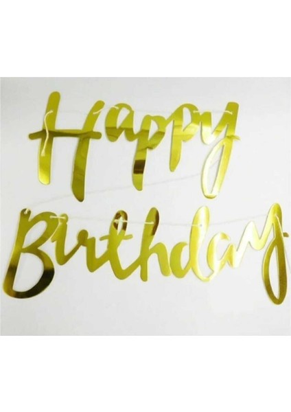 Parti Aşkı Gold Renk Happy Birthday Kaligrafi Yazı Banner Seti Iyiki Doğdun Yazısı & Doğum Günü Parti Süsü