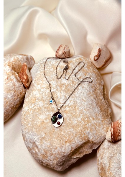 Yeşil Lacivert Kırmızı Taşlı Gümüş Silver Renk Paslanmaz Çelik Kadın Zincir Kolye fiyatları