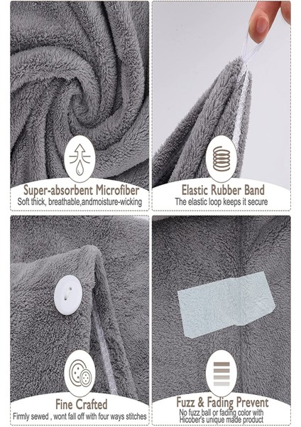 Gri Renk Mikrofiber Saç Havlusu, Saç Bonesi, Banyo Deniz ve Havuz Sonrası Plaj Için