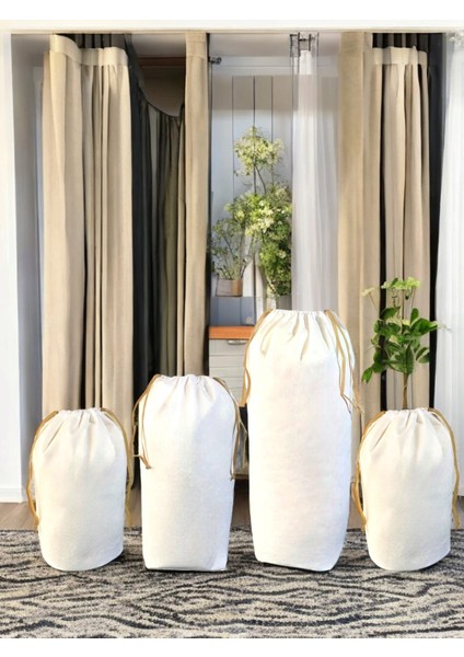 Beyaz Büzgülü Hurç 4'lü Set - Xxl ,xl, 2l - Taşınma Çantası - Yorgan Yastık Çamaşır Saklama Torbası