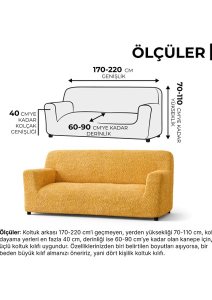 Lastikli Esnek ve Yıkanabilir 3 Kişilik Koltuk Örtüsü Çekyat Kanepe Kılıfı -Ocre