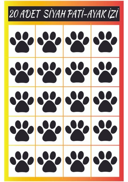 Pati Izleri 20 Adet Oto Sticker Araba Cam Kedi Köpek Pati Izi Duvar Etiket Çıkartma Siyah-Beyaz