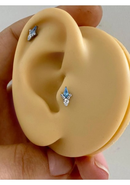 Arescollection 1 Adet G23 Titanium ( Titanyum )Mavi Zirkon Taşlı Tragus Helix Conch Lobe Uyumlu Piercing