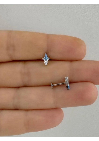 Arescollection 1 Adet G23 Titanium ( Titanyum )Mavi Zirkon Taşlı Tragus Helix Conch Lobe Uyumlu Piercing modelleri