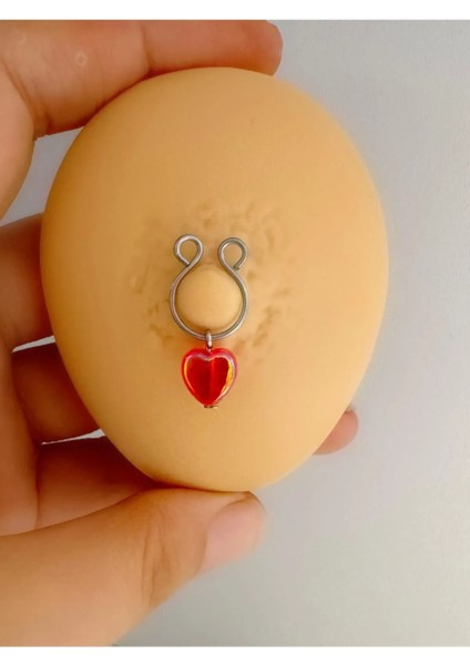 Arescollection Delik Gerektirmeyen ( Deliksiz) Sıkıştırma Kalpli Fake Meme Ucu Nipple Piercing(2 Adet)