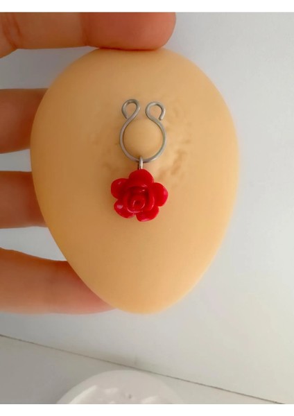 Arescollection Delik Gerektirmeyen ( Deliksiz) Sıkıştırma Güllü Fake Göğüs Ucu Nipple Piercing(2 Adet)