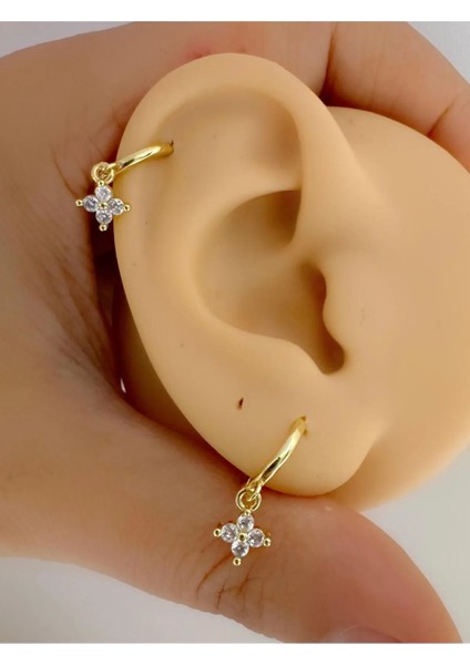 Arescollection 1 Adet Sallantılı Çiçek Zirkon Taşlı Zarif Helix Kıkırdak Kulak Memesi Uyumlu Piercing Küpe
