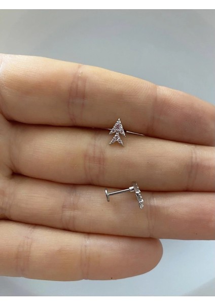 Arescollection 1 Adet Çiçek Zirkon Taşlı Zarif Tragus Helix Kıkırdak Kulak Memesi Uyumlu Piercing K