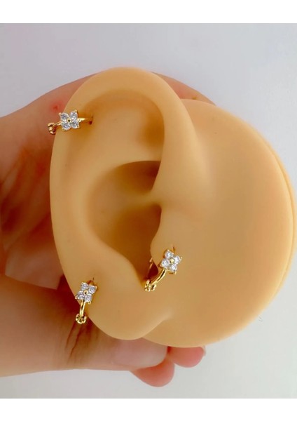 Arescollection 1 Adet Çiçek Zirkon Taşlı Zarif Tragus Helix Kıkırdak Kulak Memesi Uyumlu Piercing K