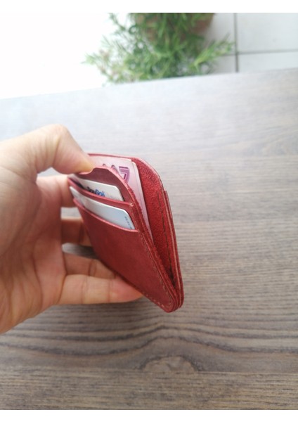 Minimal Kartlık Deri El Yapımı Şık Tasarım Deri Kartlık Kırmızı MK48 fırsatları