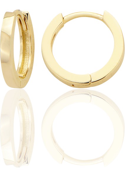 14 Ayar Altın Sade Halka Küpe Huggie Minimalist Tasarım Sarı Renk