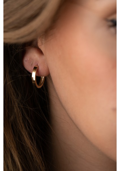 14 Ayar Altın Sade Halka Küpe Huggie Minimalist Tasarım Sarı Renk modelleri