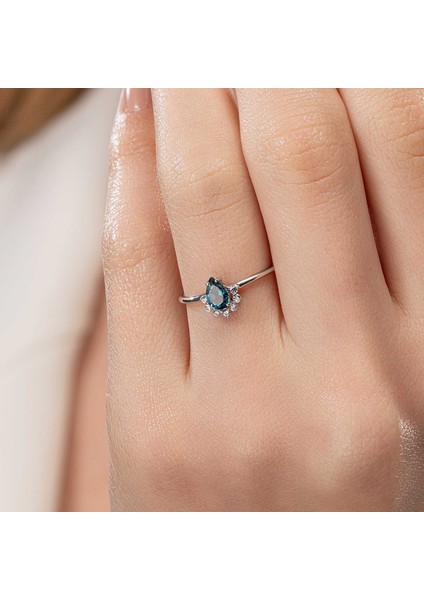 0,60 Karat London Blue Topaz Pırlanta Yüzük - PR01129