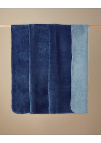 Plain Pamuklu Çift Kişilik Battaniye 200 x 220 cm Mavi - Lacivert