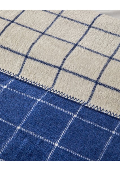 Plain Check Pamuklu King Size Battaniye Lacivert - Krem