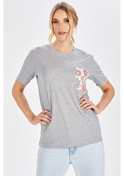 Tek Cepli Düz Kesim Uzun Kadın T-Shirt - Açık Gri Melanj fiyatları