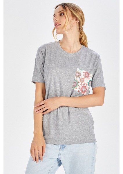 Tek Cepli Düz Kesim Uzun Kadın T-Shirt - Açık Gri Melanj fırsatları