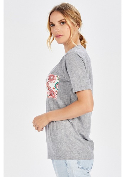 Tek Cepli Düz Kesim Uzun Kadın T-Shirt - Açık Gri Melanj indirimleri