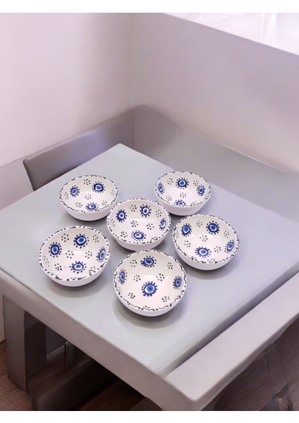 Lı Papatya ve Nazar Boncuğu Desenli %100 Gerçek El Işlemesi 8 cm Kase Seti fırsatları