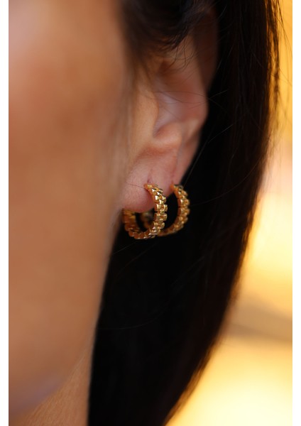 14 Ayar Altın Kordon Desenli Halka Küpe