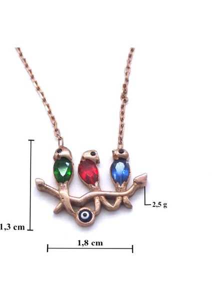 Zirkon Taşlı Üç Renk Kuş Rose Gümüş Kolye GK-250