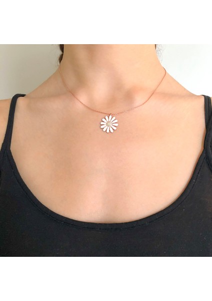Zirkon Taşlı Beyaz Çiçek Rose Gümüş Kolye GK-216 fiyatları