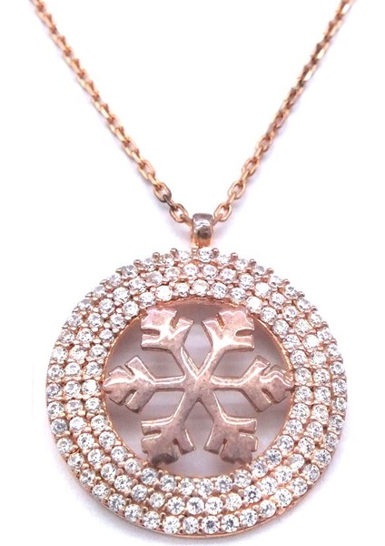 Zirkon Taşlı Kar Tanesi Rose Gümüş Kolye GK-240