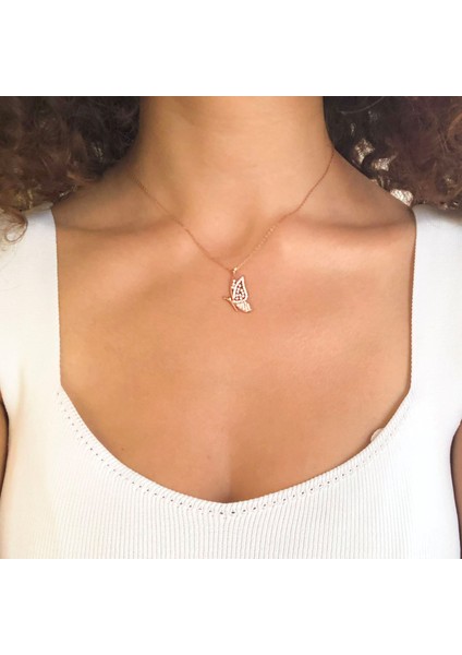 Zirkon Taşlı Kelebek Rose Gümüş Kolye GK-242 fiyatları