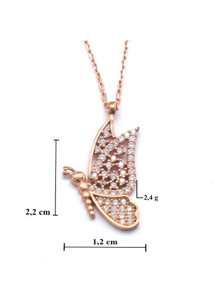 Zirkon Taşlı Kelebek Rose Gümüş Kolye GK-242 fırsatları
