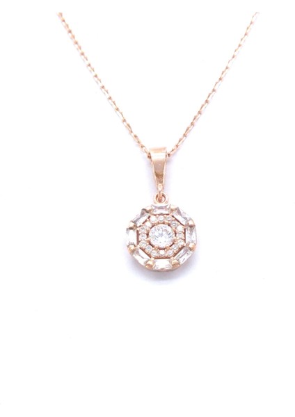 Baget Zirkon Taşlı Rose Gümüş Kolye GK-148
