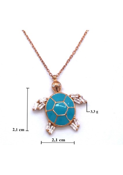Kaplumbağa Motifli Zirkon Taşlı Rose Gümüş Kolye GK-195 fırsatları